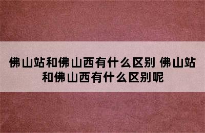 佛山站和佛山西有什么区别 佛山站和佛山西有什么区别呢